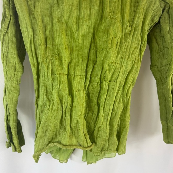 Luisa Cerano Green Crinkled Button-Up Blouse USA 14    43 % silk - Picture 15 of 16